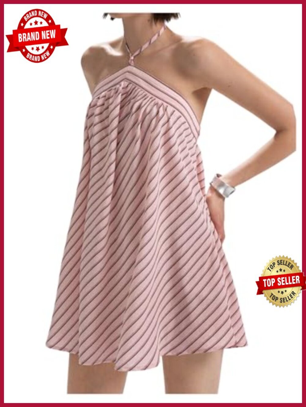 Women's Striped Halter Mini Dress Y2K Summer Party